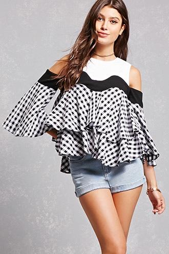 Forever21 Gingham Open-shoulder Top