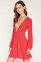 Forever21 Women's  Red Plunging V-neck Mini Dress