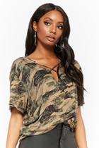 Forever21 French Terry Camo Strappy Raw-cut Top