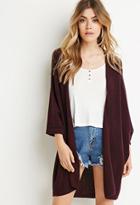 Forever21 Women's  Marled Open-front Cardigan (burgundy/navy)