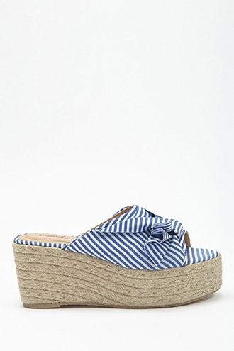 Forever21 Qupid Striped Twist-front Wedge Espadrille Slide Sandals