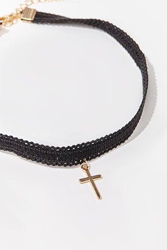 Forever21 Geo-embroidered Cross Pendant Choker