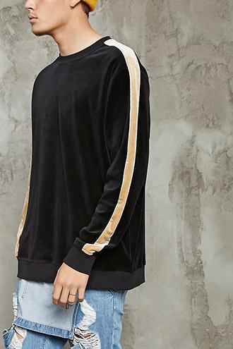 21 Men Men's  Velour Stripe-sleeve Sweatshirt