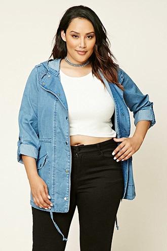 Forever21 Plus Women's  Plus Size Chambray Utility Jacket