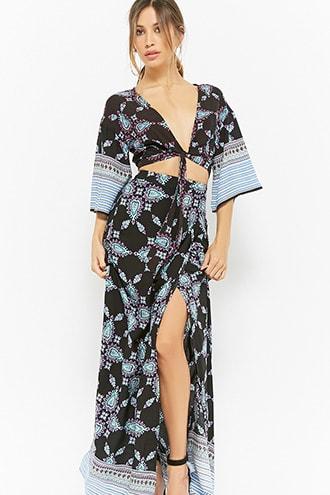 Forever21 Ornate Mock-wrap Maxi Skirt