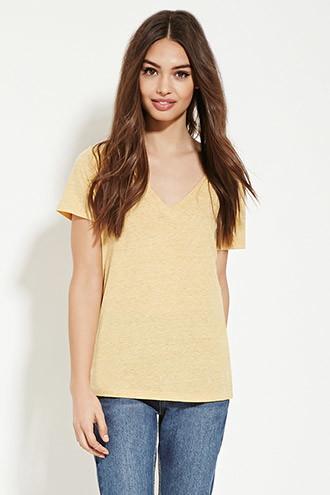Forever21 Women's  Mustard Heathered V-neck Tee