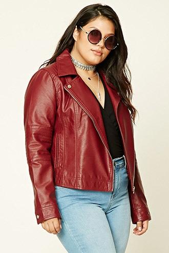 Forever21 Plus Women's  Burgundy Plus Size Moto Jacket