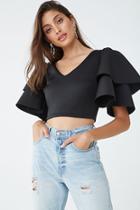 Forever21 Scuba Knit Tiered-sleeve Crop Top