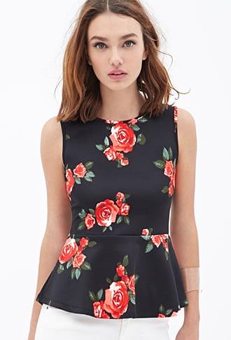 Forever21 Rose Print Peplum Top