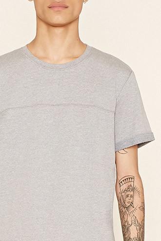 21 Men Men's  Light Grey Cuffed Cotton-blend Tee