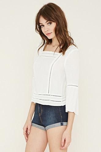 Forever21 Women's  Cream Ladder-cutout Gauze Blouse