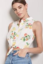 Forever21 Fruit Print Tie-front Shirt