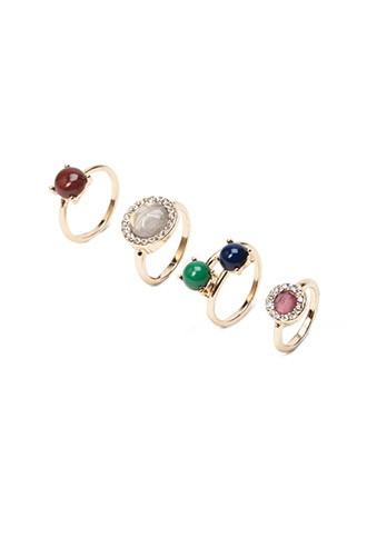 Forever21 Faux Stone Ring Set (gold/multi)