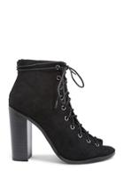 Forever21 Faux Suede Lace-up Peep-toe Booties