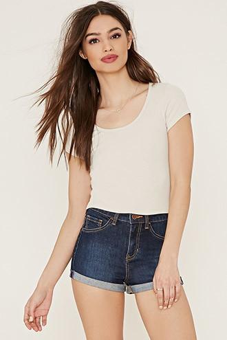 Forever21 Women's  Beige Scoop Neck Tee