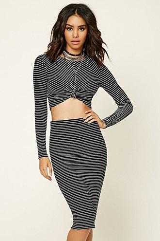 Forever21 Women's Stripe Knit Midi Skirt