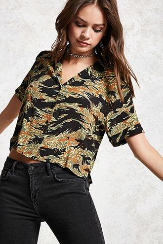 Forever21 Abstract Cuban Collar Shirt