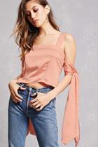Forever21 Satin Tie-sleeve Crop Top