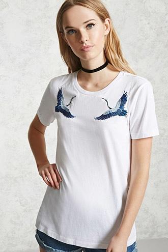 Forever21 Embroidered Bird Tee