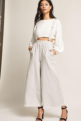 Forever21 Stripe Suspender Overalls