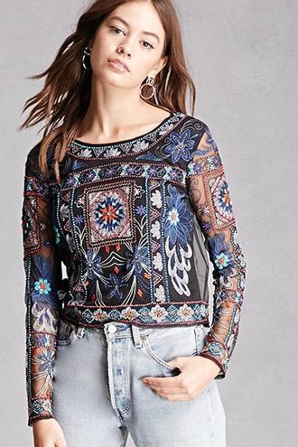 Forever21 Rd + Koko Beaded Mesh Top