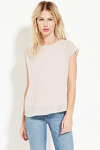 Forever21 Women's  Taupe Semi-sheer Crepe Top