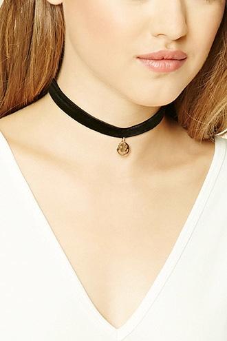 Forever21 Gold & Black Smiley Face Velvet Choker