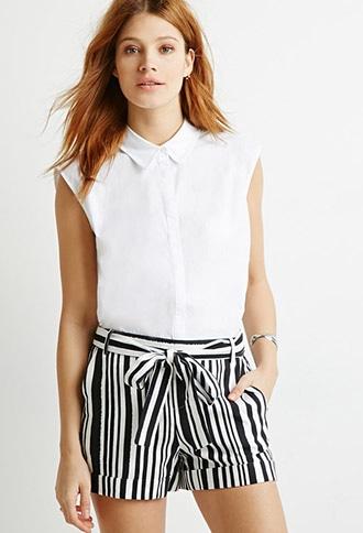 Forever21 Contemporary Belted Stripe Print Shorts