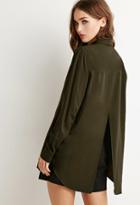 Forever21 Women's  Vented-back Shirt (olive)