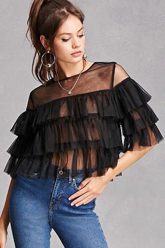 Forever21 Ruffled Mesh Top