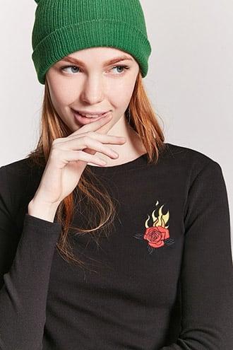 Forever21 Flaming Rose Patch Top