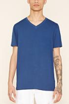 21 Men Men's  Navy Cotton V-neck Tee
