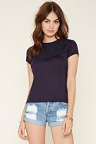 Forever21 Women's  Navy Embroidered Slub Knit Top
