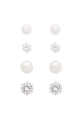 Forever21 Cz Stone & Faux Pearl Stud Earring Set