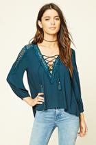 Forever21 Women's  Peacock Eyelash Lace Woven Top