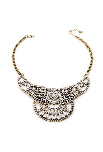 Forever21 Rhinestone Statement Necklace Burnished Gold/clear One Size