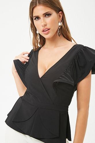 Forever21 Flounce-sleeve Surplice Top