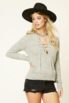 Forever21 Women's  Marled Knit Lace-up Sweater Top