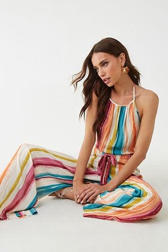 Forever21 Abstract Striped Halter Jumpsuit