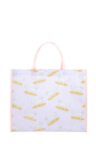 Forever21 Pizza And Cat Print Tote Bag