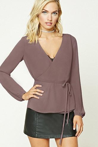 Forever21 Women's  Lavender Crepe Woven Peplum Blouse