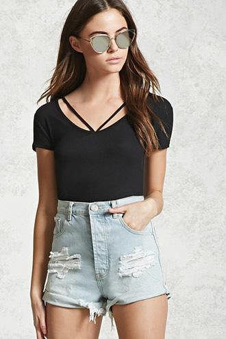 Forever21 V-neck Strappy Ribbed Tee