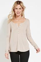 Forever21 Women's  Taupe Boxy Buttoned Top