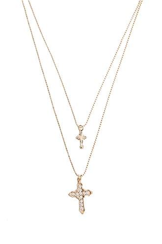 Forever21 Layered Rhinestone-embellished Cross Pendant Necklace
