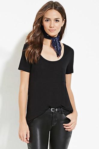 Love21 Women's Contemporary Raw-cut Pocket Tee