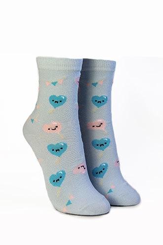 Forever21 Heart Balloon Print Crew Socks