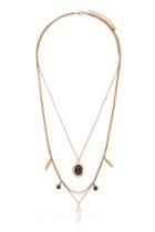 Forever21 Antique Gold & Blue Faux Stone Layered Necklace