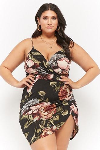Forever21 Plus Size Floral Surplice Bodycon Mini Dress