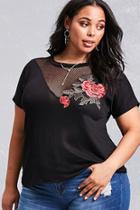 Forever21 Plus Size Mesh-insert Floral Tee