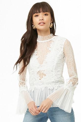 Forever21 Sheer Trumpet-sleeve Lace Top